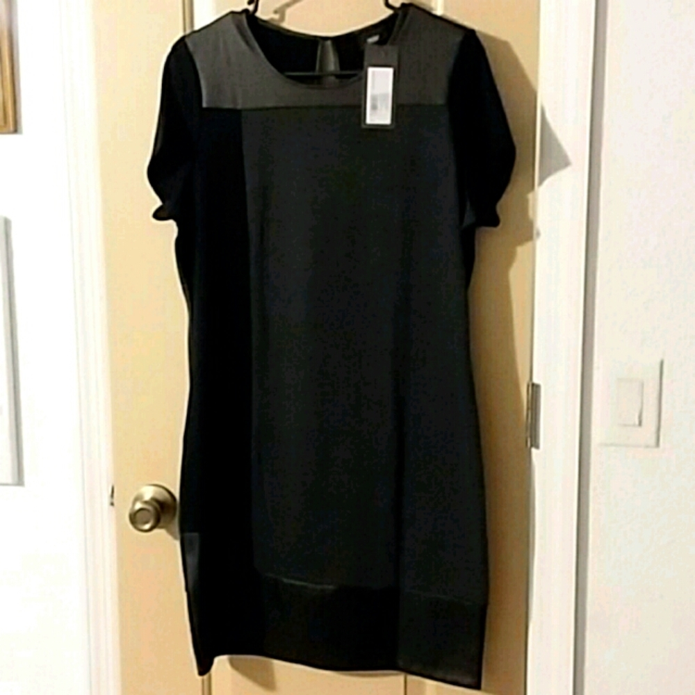 Massimo Black Gray Faux Leather Dress NWT